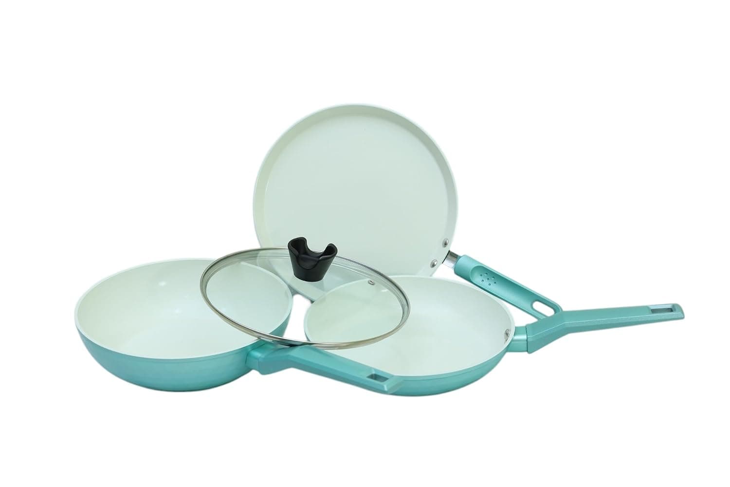 Visli ceramic coated non-stick 4-piece cookware set — fry pan, wok, tawa and common lid